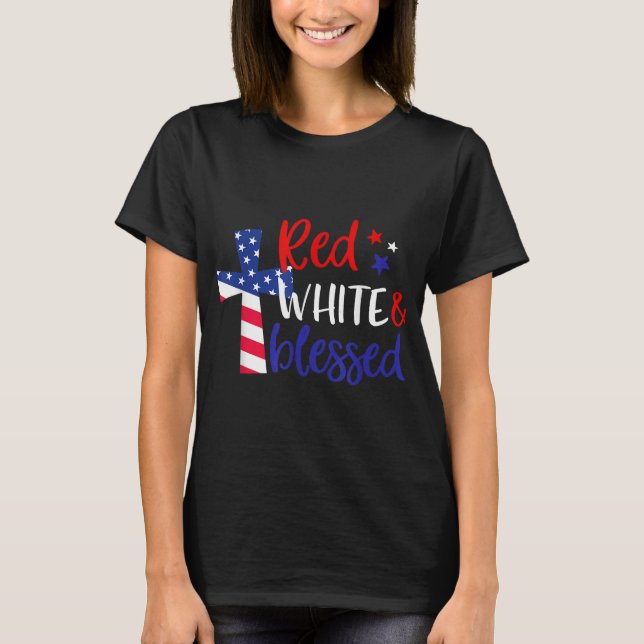 Camiseta Cruz Roja Blanca Bendecida Americana Jesús Cristia (Anverso)