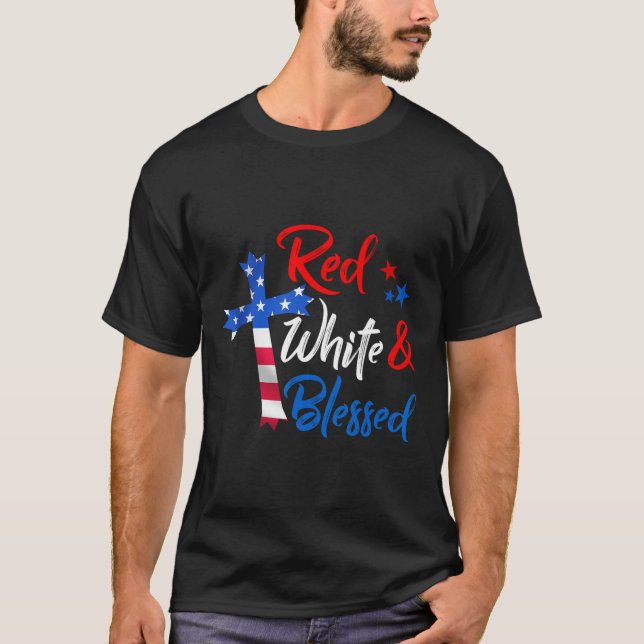 Camiseta Cruz Roja Blanca y Blanca; Bienaventurados 4 De Ju (Anverso)