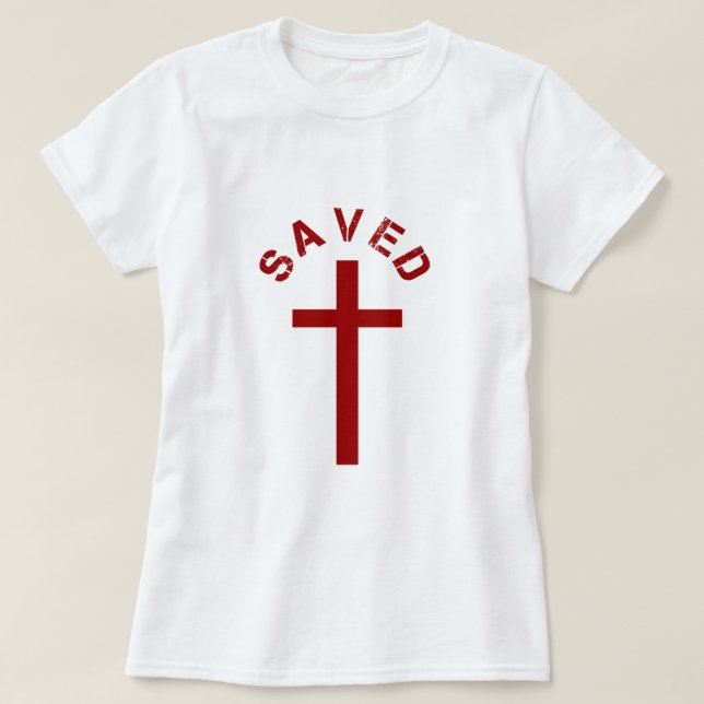 Camiseta Cruz Roja Salvada Cristiana y Diseño de Texto (Diseño del anverso)