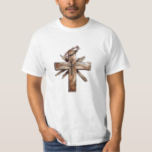Camiseta Cruz Rústica con corona de espinas