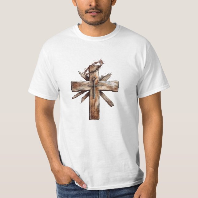 Camiseta Cruz Rústica con corona de espinas (Anverso)