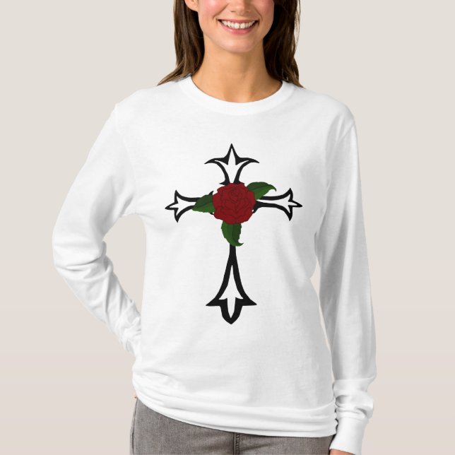Camiseta Cruz Tribal Del Tatuaje Con Una Hoody Rosa Roja (Anverso)