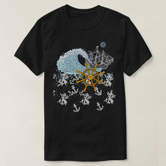 Camiseta Cruzando la zona de alta mar en control de las ola (Diseño del anverso)