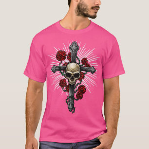 Camiseta Cruzar con el cráneo y los rosas