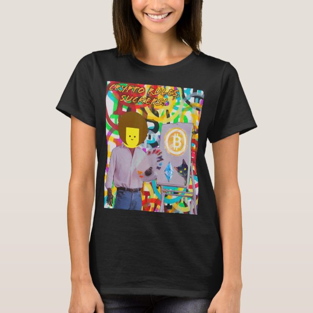Camiseta Crypto Rules Suckers Bitcoin Ethereum Cat Painting (Anverso)