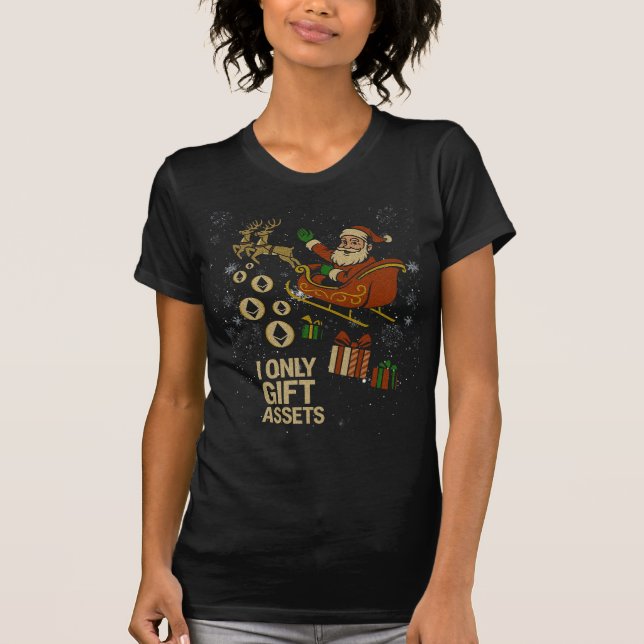 Camiseta Crypto Sleigh Ride™ Santa lanzando regalos de ETH  (Anverso)