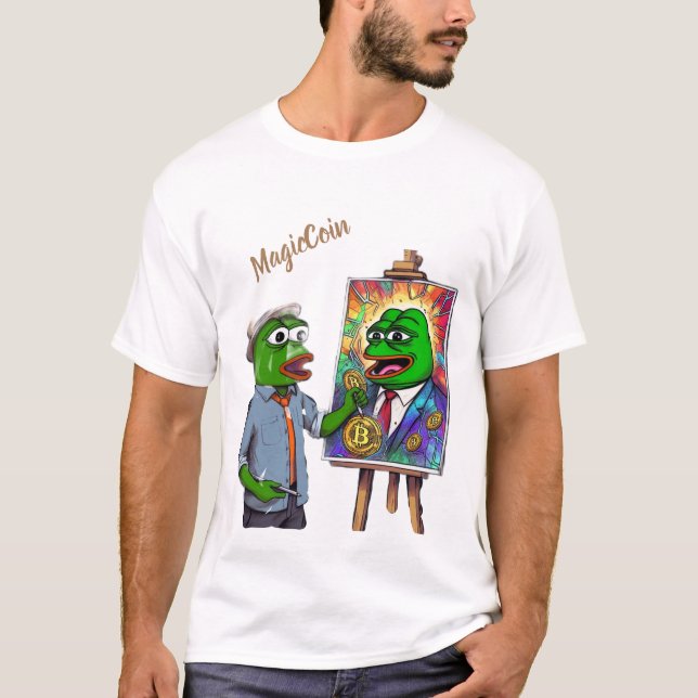 Camiseta Cryptocurrency Pepe funny white t-shirt. (Anverso)