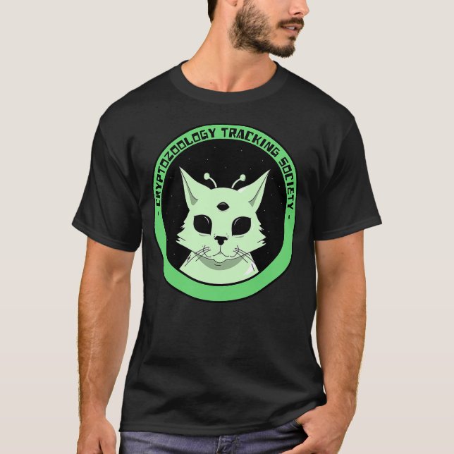 Camiseta Cryptozoology Tracking Society Alien Cat Design (Anverso)