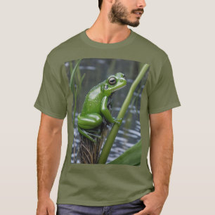 Camiseta "Crystal Clarity: Rana de vidrio verde sobre cañas