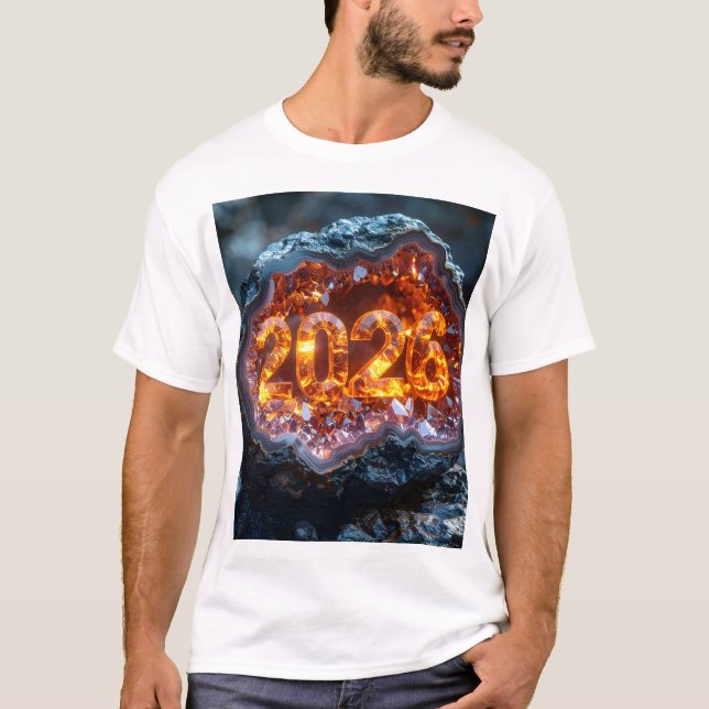 Camiseta Crystal Core 2026 – Fiery Digits in Geode Glow (Anverso)