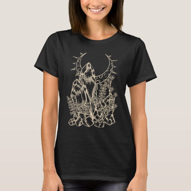 Camiseta Crystals Flowers Moon Witchy E Girl Boy Alt Emo Y2 (Anverso)