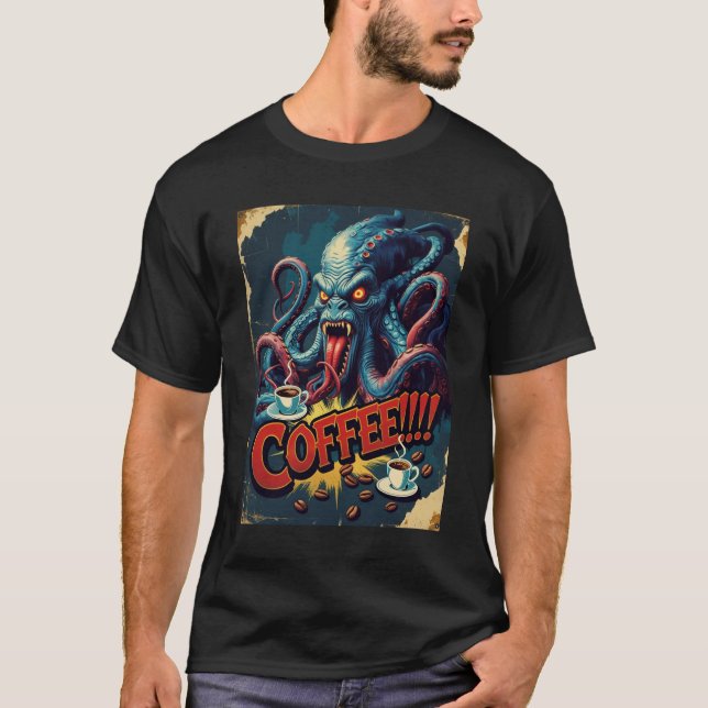 Camiseta Cthulhu Coffee Monster Shirt | Horror Humor Tee (Anverso)