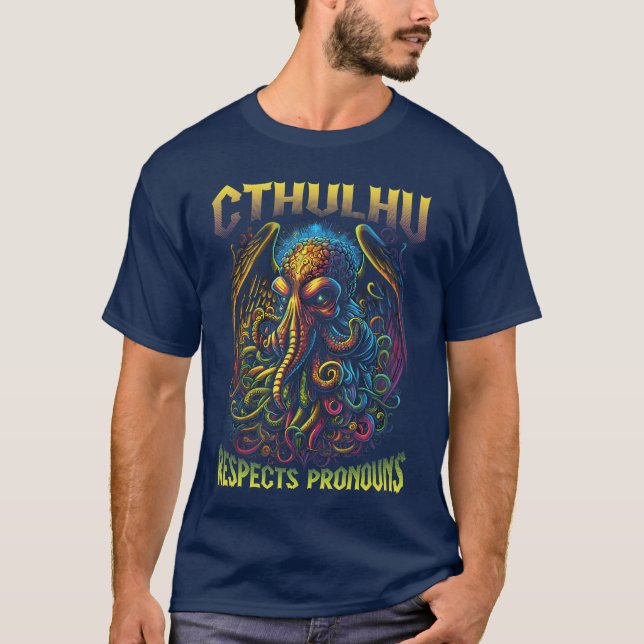 Camiseta Cthulhu Respects Pronouns LGBTQ Gay Pride Horror C (Anverso)