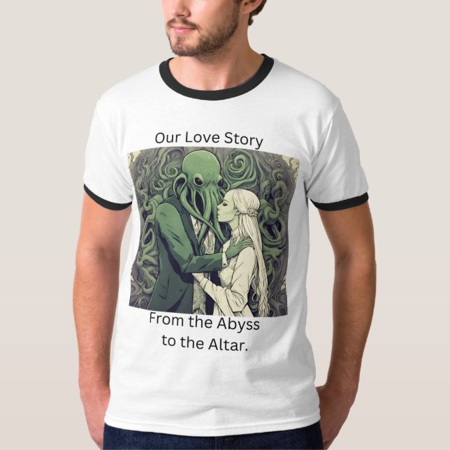 Camiseta 🦑 Cthulu y su novia Ringer Lovecraftian (Anverso)