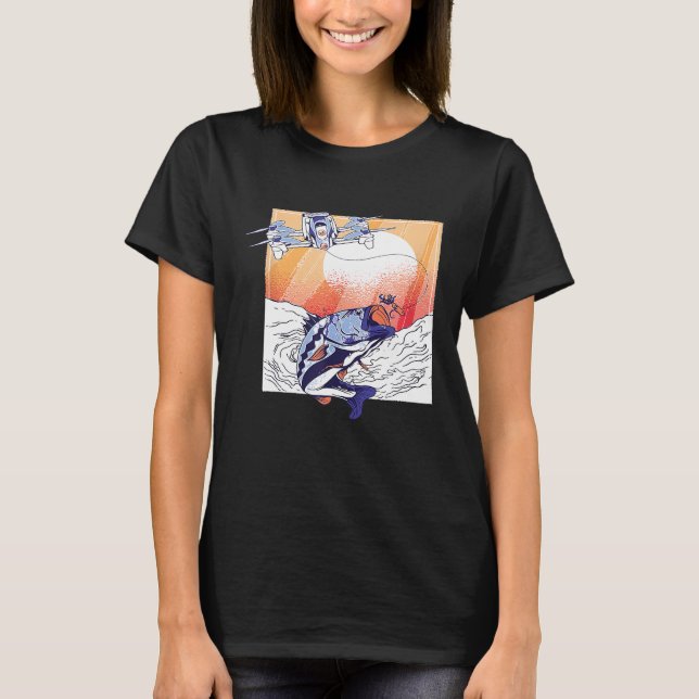 Camiseta Cuadcopter Drone Pesca Agua Salada Atún Amanecer (Anverso)