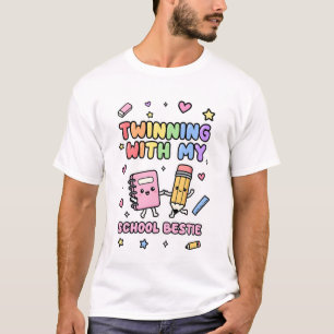 Camiseta Cuaderno y Bolígrafo Lindos de Gemelas con Mi Mejo