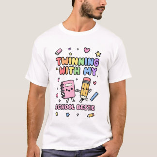 Camiseta Cuaderno y Bolígrafo Lindos de Gemelas con Mi Mejo