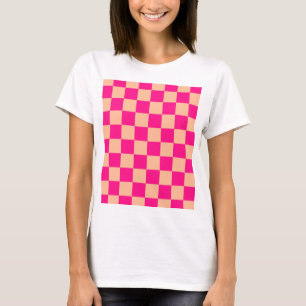 Camiseta Cuadrados a cuadros melocotón rosa caliente geomét