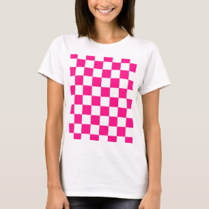Camiseta Cuadrados a cuadros rosa caliente blanco geométric