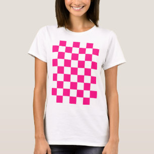 Camiseta Cuadrados a cuadros rosa caliente blanco geométric
