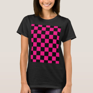 Camiseta Cuadrados a cuadros rosa caliente negro geométrico