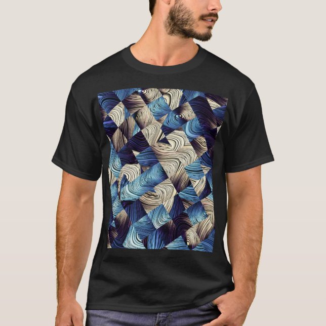 Camiseta Cuadrados abstractos de arte digital azul (Anverso)