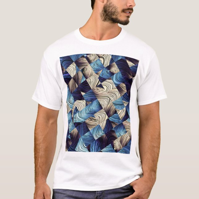 Camiseta Cuadrados abstractos de arte digital azul (Anverso)