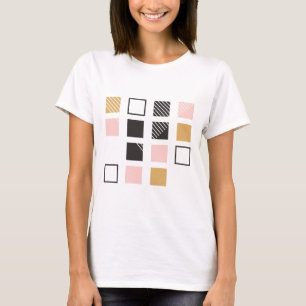Camiseta Cuadrados abstractos rosa negro marrón blanco