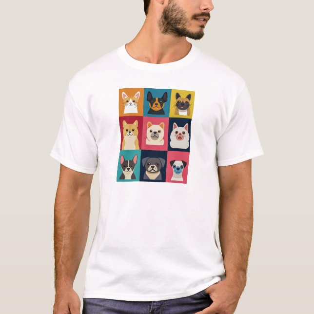 Camiseta Cuadrícula de raza de perro de dibujos animados co (Anverso)