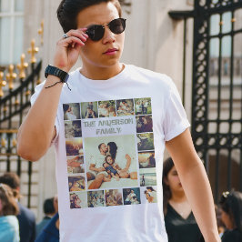 Camiseta Cuadrícula fotográfica personalizada y texto perso