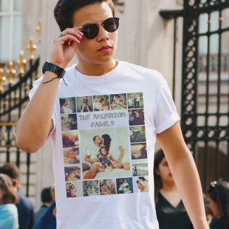Camiseta Cuadrícula fotográfica personalizada y texto perso