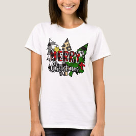 Camiseta Cuadro de Búfalo Feliz Navidad con Pino
