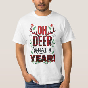 Camiseta Cuadro de Tartán Rojo Oh Ciervo Qué Año Festivo
