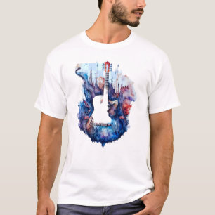 Camiseta Cuadros abstractos de guitarra con pájaros y acuar
