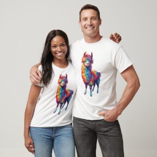Camiseta Cuadros de llama arco iris