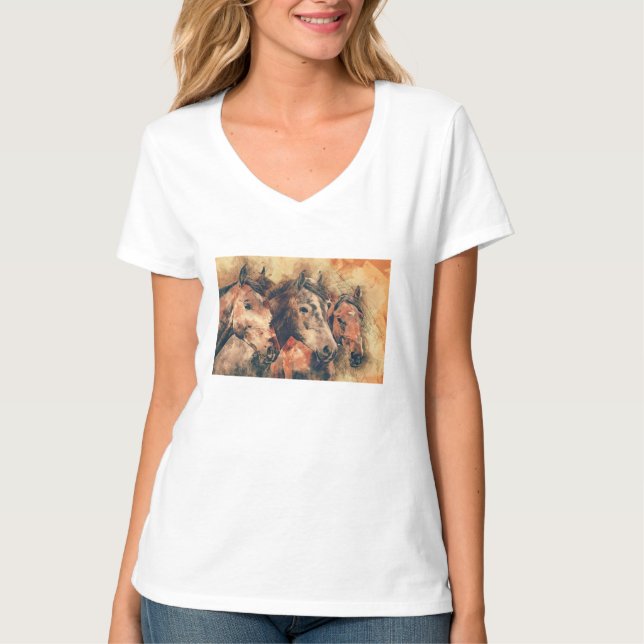 Camiseta Cuadros de pintura artística de caballos decorativ (Anverso)