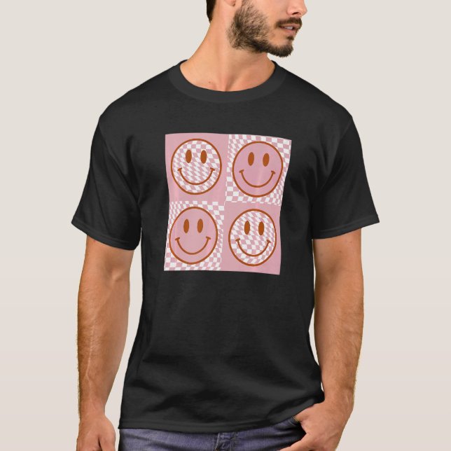 Camiseta Cuadros Happy Face Checkered Pattern Pink Smile Fa (Anverso)