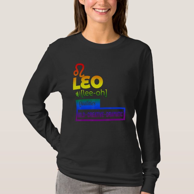 Camiseta Cualidades de Leo Zodiac coloridas (Anverso)