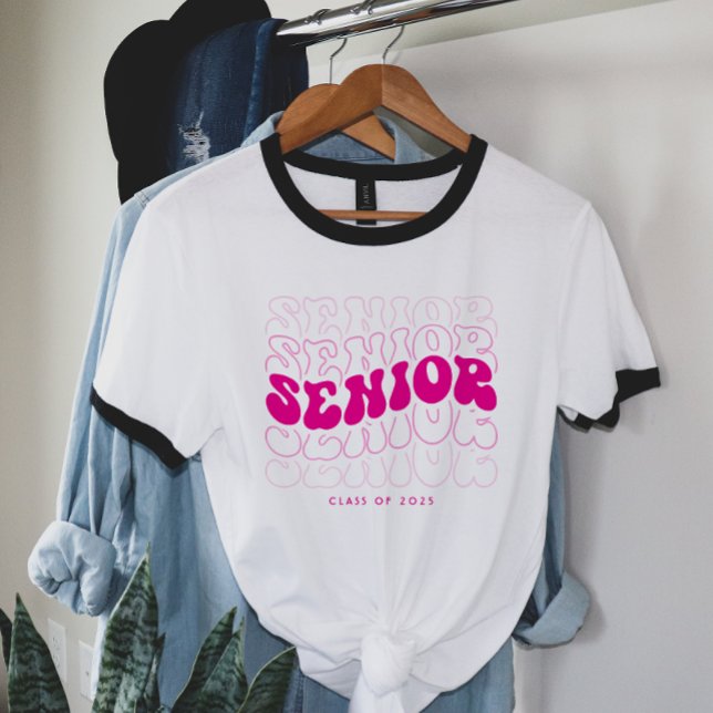 Camiseta Cualquier color | Graduación Retro Wavy Senior (Subido por el creador)