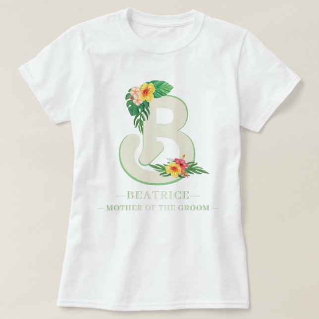 Camiseta Cualquier letra de flor tropical monogramo hojas d (Diseño del anverso)