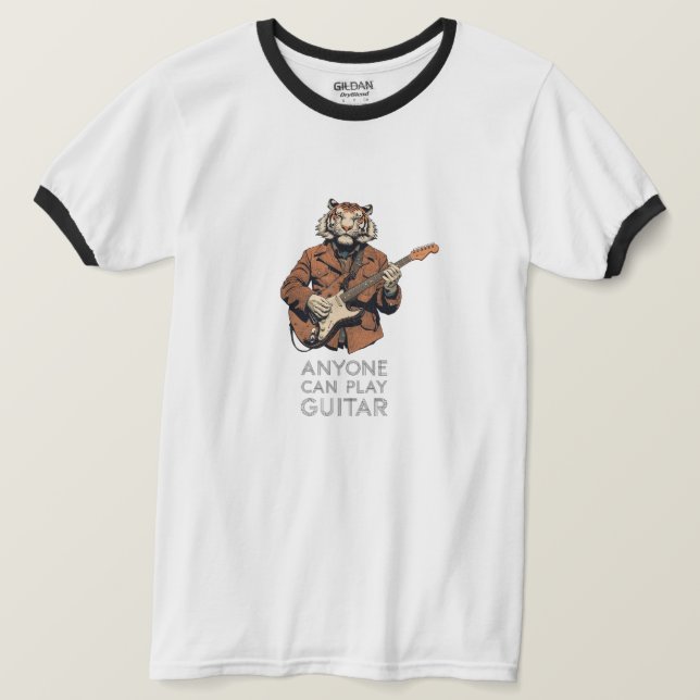 Camiseta cualquiera puede tocar la guitarra (Anverso del diseño)