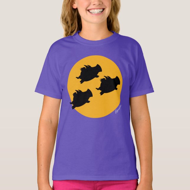 Camiseta CUANDO LOS CERDOS VOLAN A TRAVÉS DE LA LUNA, por S (Anverso)