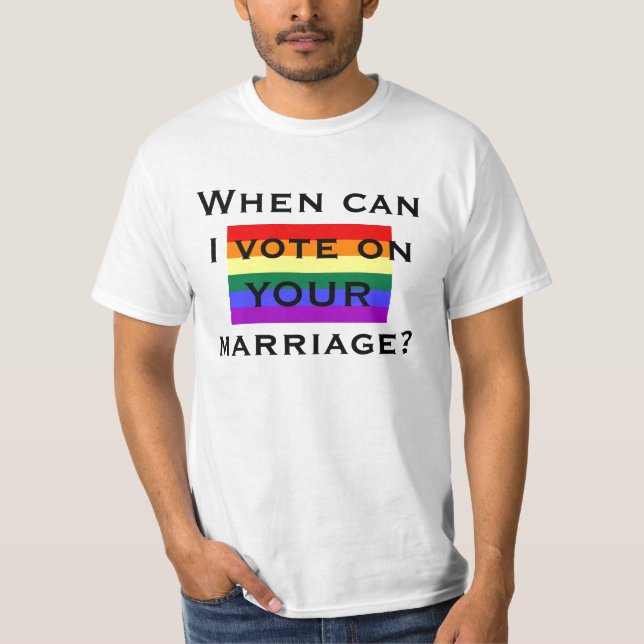 Camiseta ¿Cuándo puedo votar sobre SU boda? (Anverso)