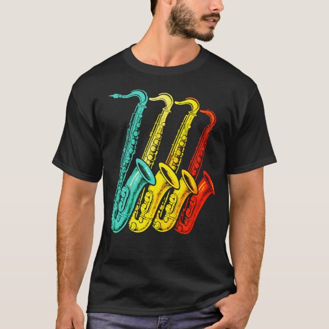 Camiseta Cuarteto de Saxofón - Retro Sax Jazz (Anverso)