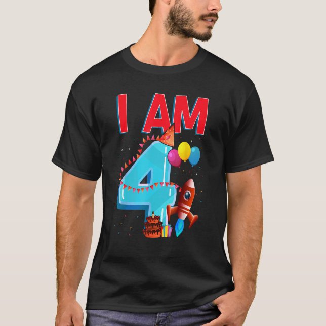 Camiseta Cuarto 4.º Nacimiento Fiesta Rocket Planet Space E (Anverso)