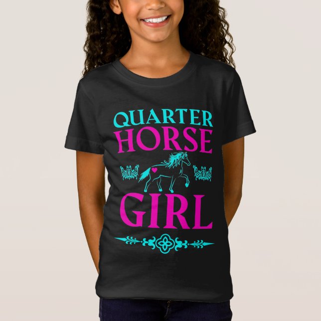 Camiseta Cuarto Chica de caballos en Aqua y Rosa (Anverso)