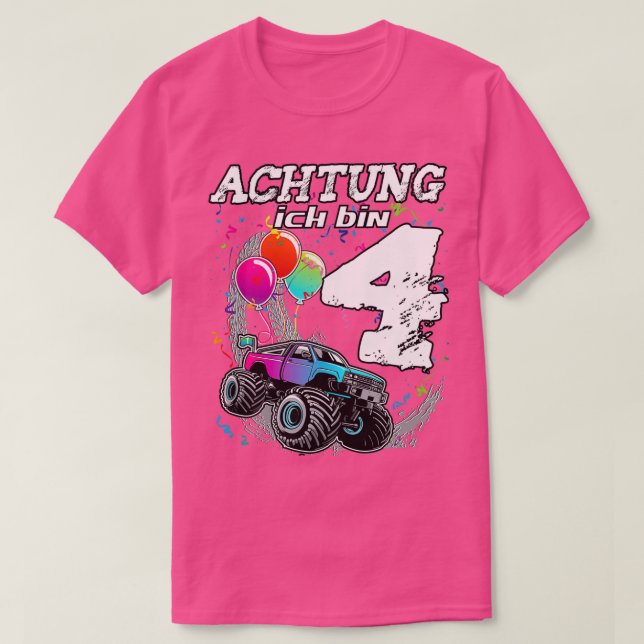 Camiseta cuarto cumpleaños 4 años regalo de camión monstruo (Diseño del anverso)