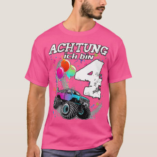 Camiseta cuarto cumpleaños 4 años regalo de camión monstruo