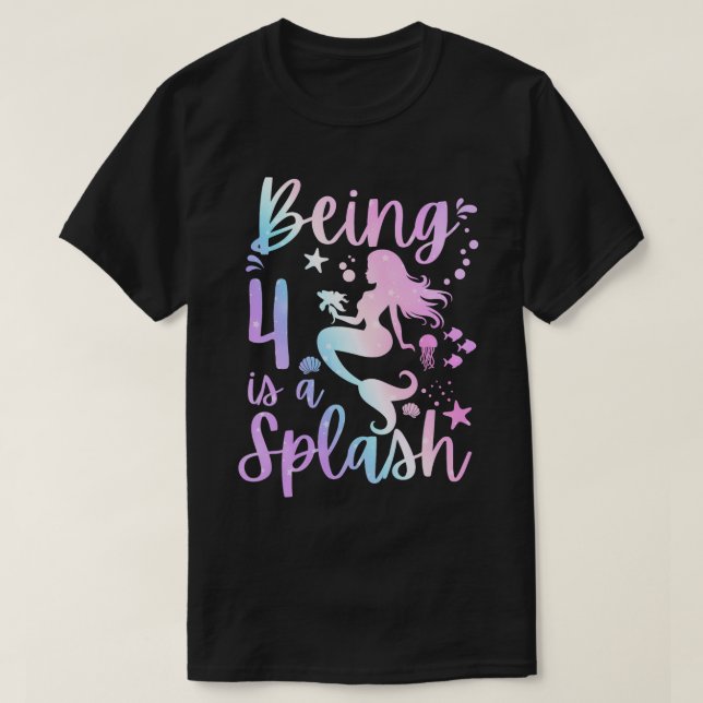 Camiseta Cuarto Cumpleaños De Sirena De 4 Años Bajo Fiesta  (Diseño del anverso)