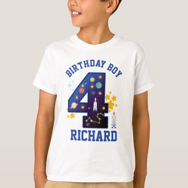 Camiseta Cuarto espacio para niños de cumpleaños 4 | Galaxi (Anverso)